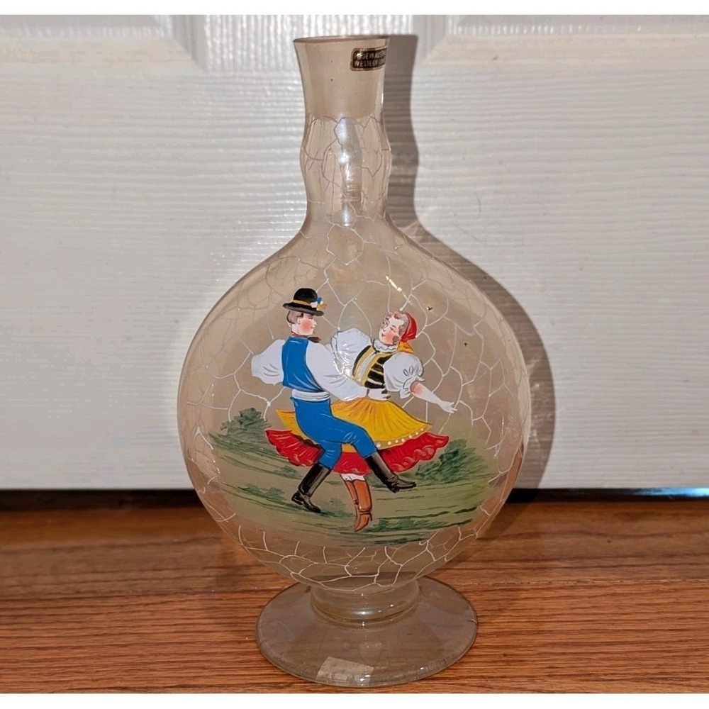 Vintage Boho Hand Painted Glass Decanter Dancing‎ Couple Made in Austria